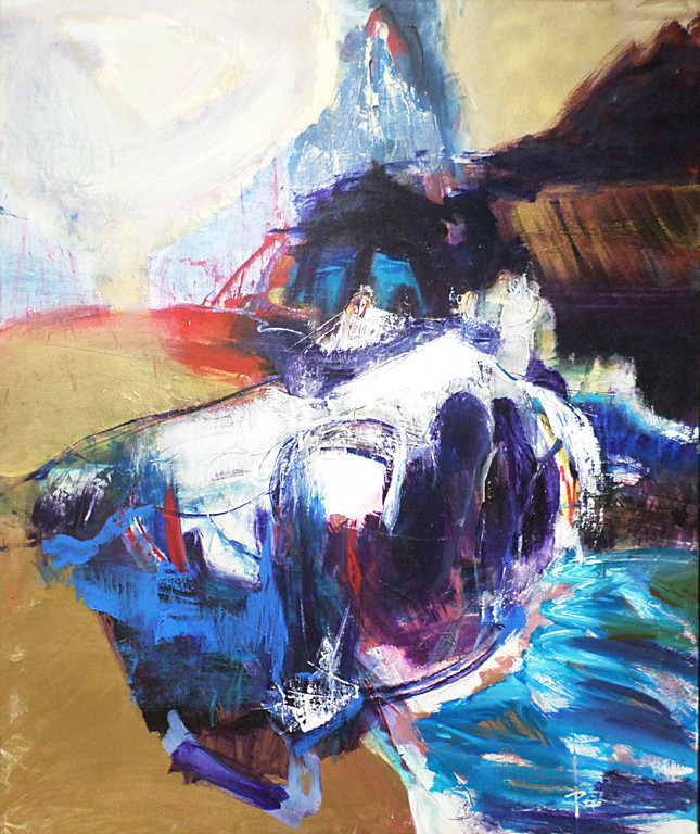 Monica van Rijn - Breakthrough, olieverf op doek (mooi ingelijst, zeer groot) verkocht voor € 450!