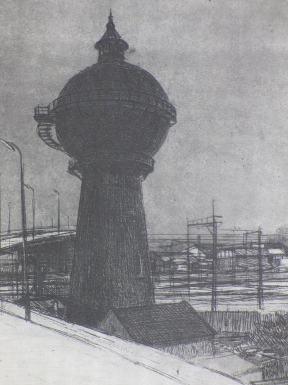  Wassenaar, Watertoren in industrieel landschap, Ets  kopen? Bied vanaf 30!