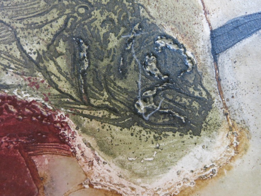 Ru van Rossem: Ets en Reliefdruk op paneel, Gestold leven (rode zee) - Ingelijst kopen? Bied vanaf 80!