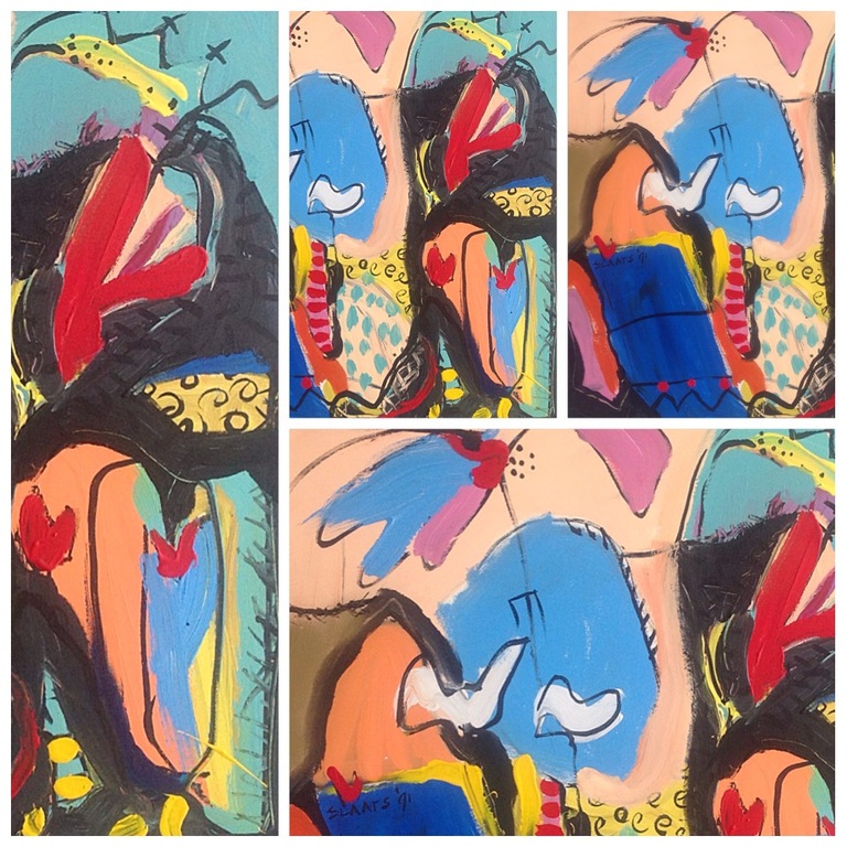 Miriam Slaats, acryl op doek, titel: een kwastje zalm.  kopen? Bied vanaf 395!