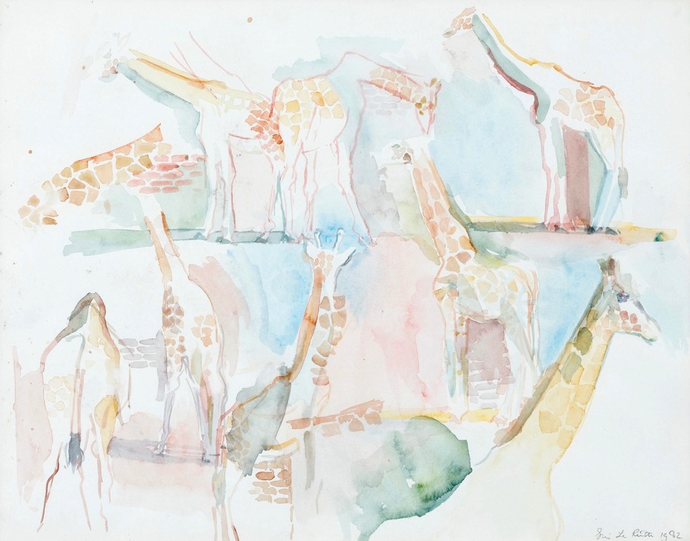 Iris le Rutte: Aquarel, Giraffen II - Ingelijst kopen? Bied vanaf 1!