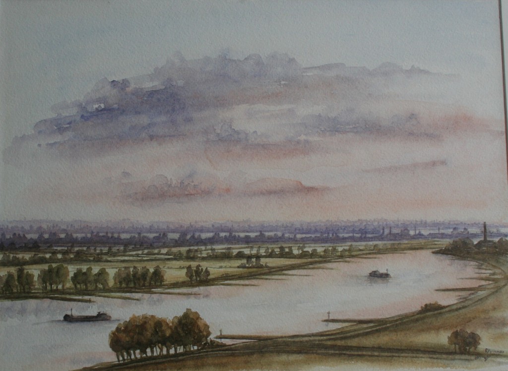 Onbekende kunstenaar Vorstman? - aquarel - Rivierenlandschap met schepen kopen? Bied vanaf 1!