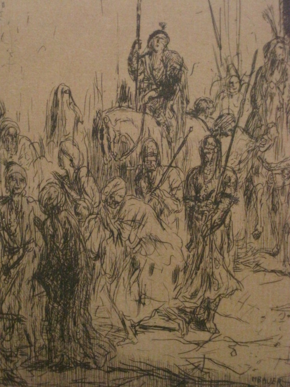 Marius Bauer 1867-1932 ets "feestelijke intocht" ca. 1910 in plaat gesign. verkocht voor € 50!