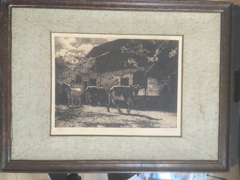 Onbekende kunstenaar - Ets gesigneerd 1944 - Heusden kopen? Bied vanaf 1!