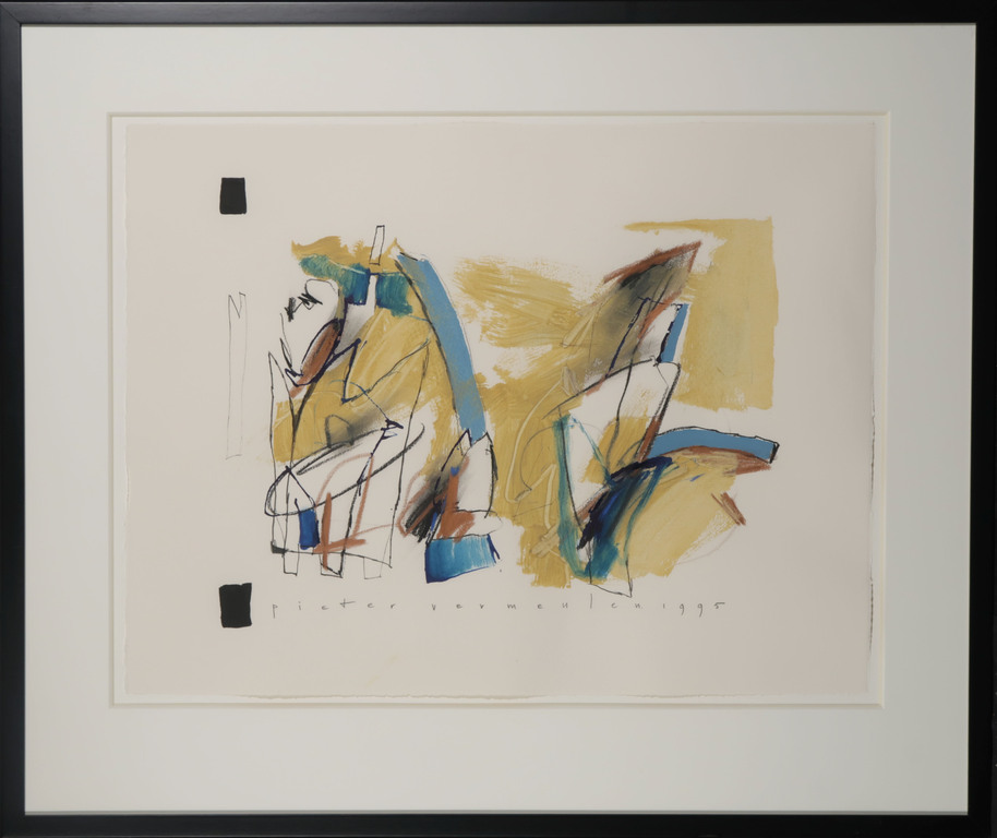 Pieter Vermeulen: Gemengde techniek op papier, Z.T. II - Ingelijst kopen? Bied vanaf 35!