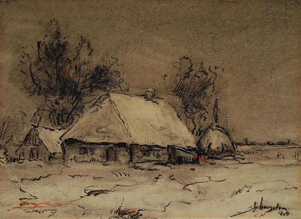 Jelle Hoogstra: Boerderij - krijtekening verkocht voor € 40!