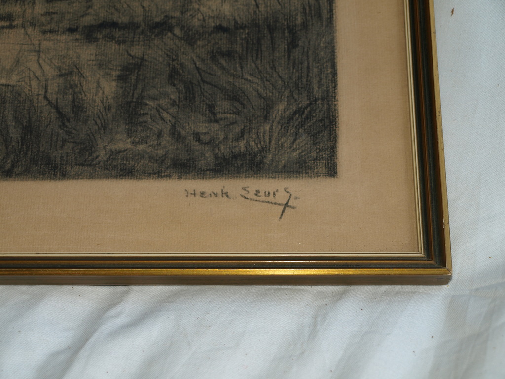 Henk Leurs : Tekening , Duinlandschap - gesigneerd & ingelijst - ca. 1945 kopen? Bied vanaf 1!