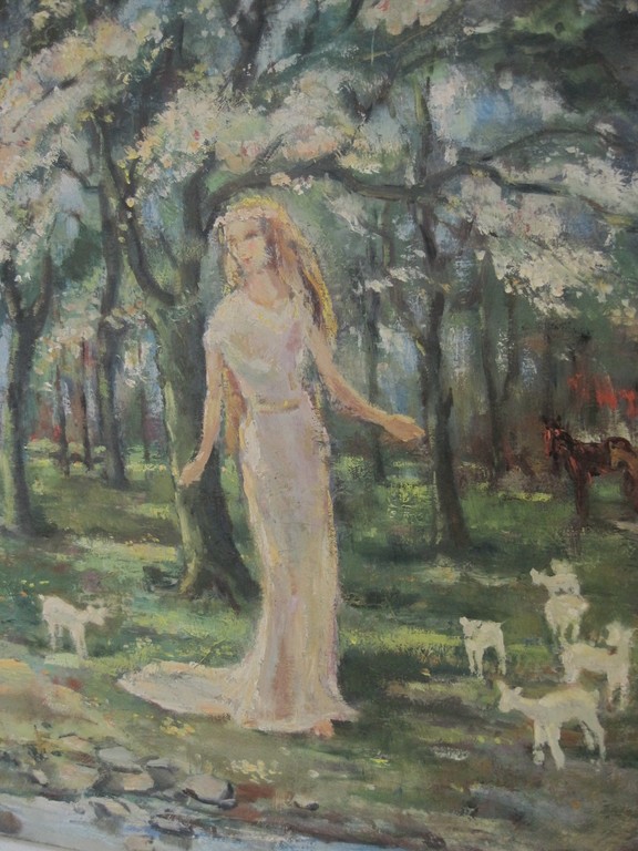 Henk Gorter 1908-1974 olieverf surrealisme "Bosnimf" ca. 1940  verkocht voor € 111!