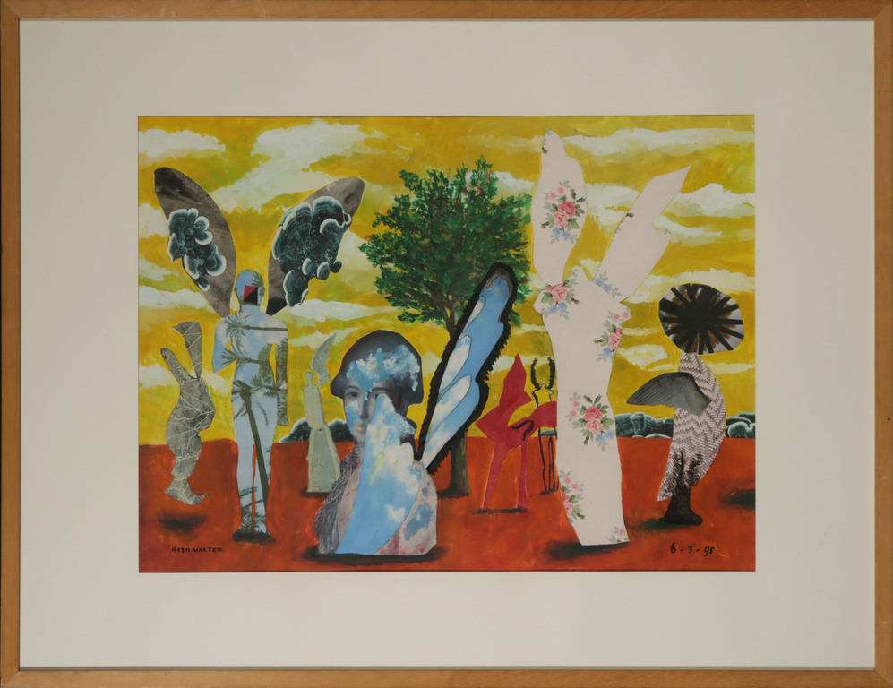 Hein Walter: Collage en Acryl op papier, Wonderland - Ingelijst verkocht voor € 40!