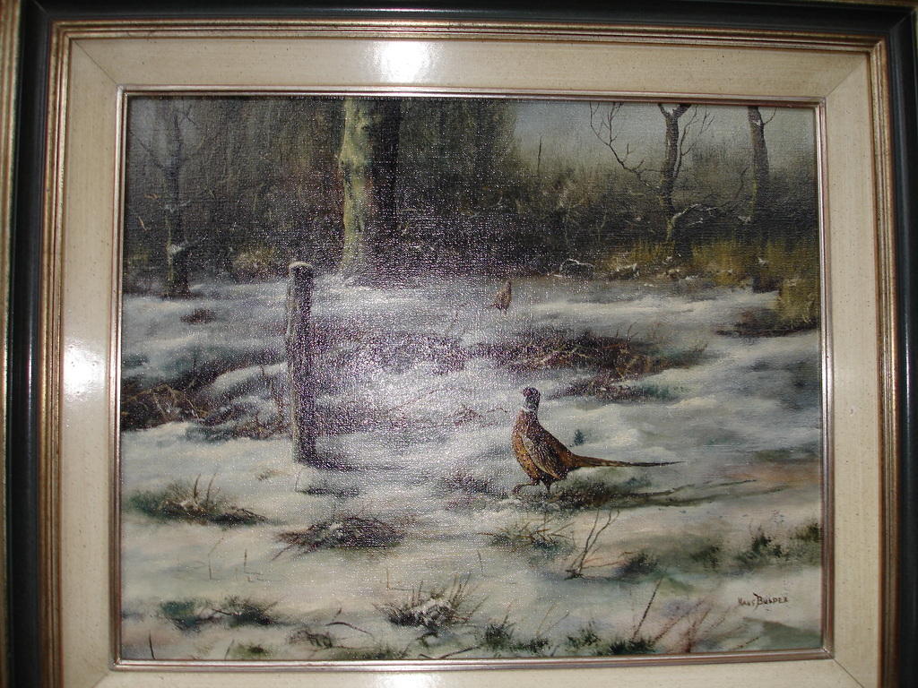 Hans Bulder  Olieverf op doek gesigneerd fazanten in winterlandschap kopen? Bied vanaf 1225!