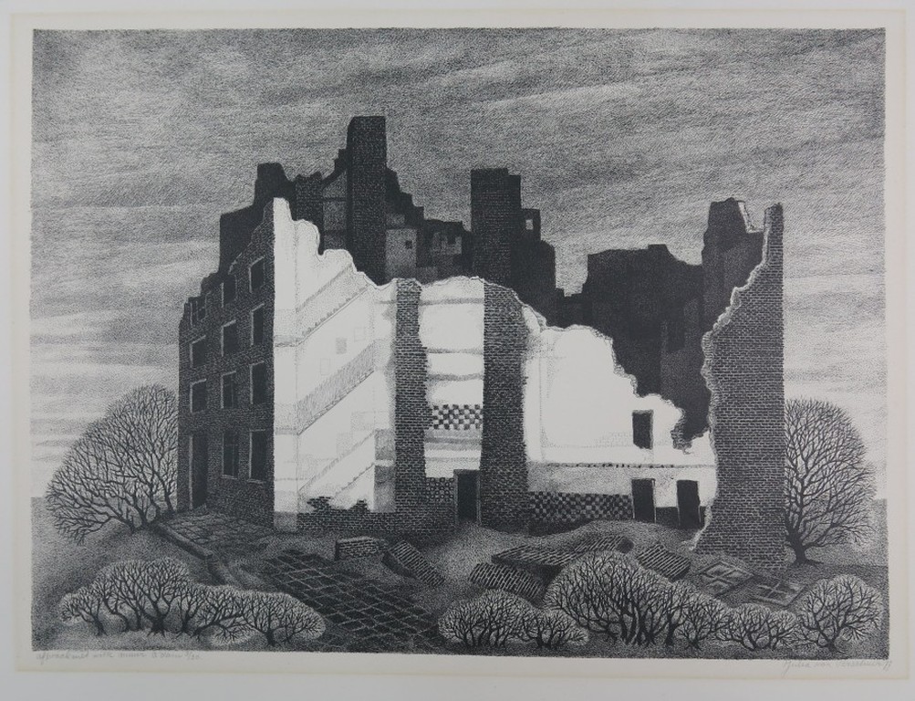 Julia van Verschuer: Ets, Afbraak met witte muur kopen? Bied vanaf 1!