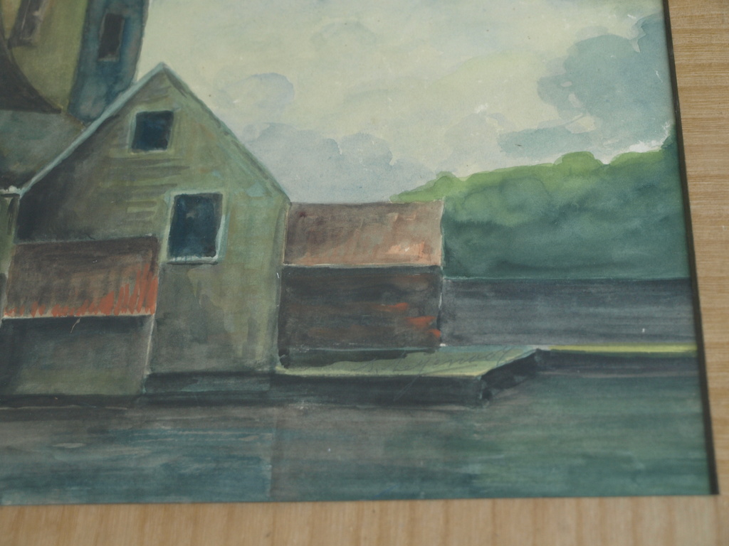 Onduidelijke signatuur : Gouache , Huizen aan water –ingelijst–1e helft 20e eeuw kopen? Bied vanaf 1!
