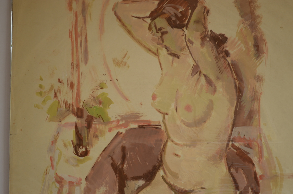 Hessel de Boer (1921-2003) zittend naakt, aquarel, 1955 - 65x54 verkocht voor € 100!