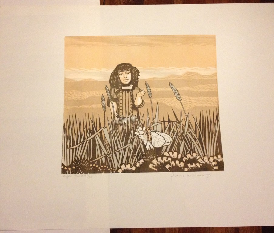 Frans de Haas (1934-2007): Meisje in het veld, linodruk kopen? Bied vanaf 20!