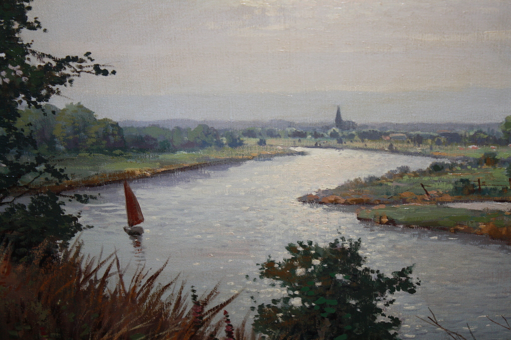 peter cox DE MAAS bij NEER LIMBURG olieverf schilderij kopen? Bied vanaf 150!