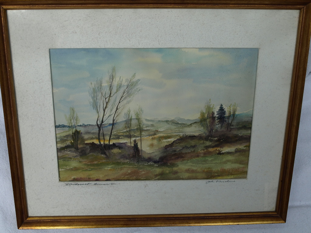 JOHN VISSCHER – Aquarel  – Zandvoort duinen  - Gesigneerd & ingelijst - 1951  kopen? Bied vanaf 1!