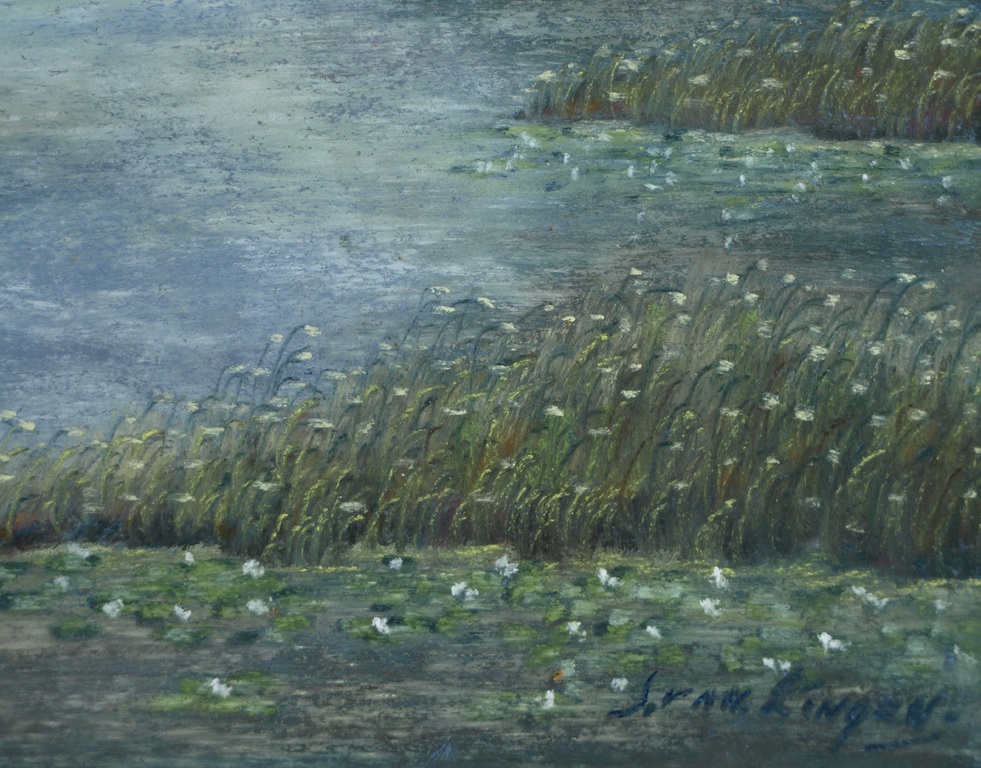 Onduidelijke signatuur :  Pastel - Watergezicht – ingelijst – Oud kopen? Bied vanaf 35!