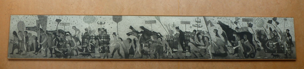 Ommegang der leprozen, ets zwart/wit, gedateerd +/- 1975 verkocht voor € 250!