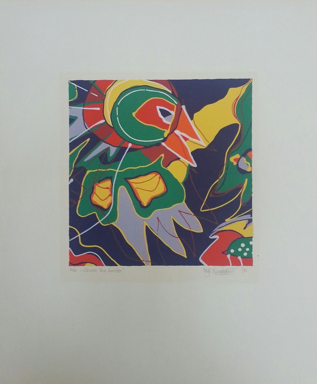 Marianne Nearebout, zeefdruk op papier, titel: "Across the border" kopen? Bied vanaf 25!