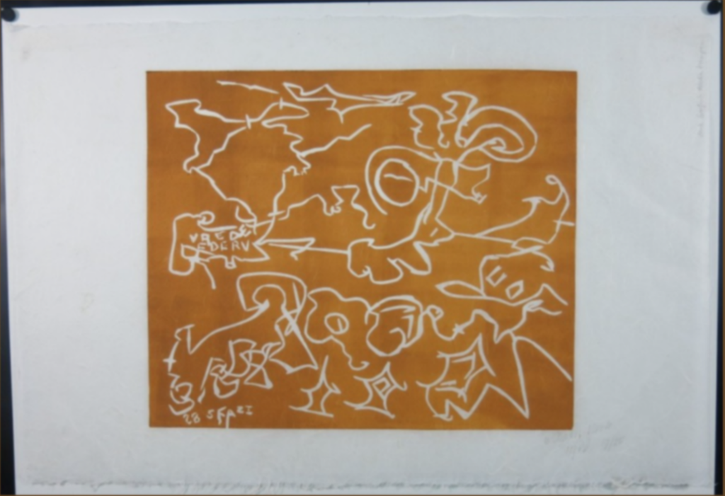 Wim Izaks: Lino op rijstpapier, Vrede oranje (groot) verkocht voor € 41!