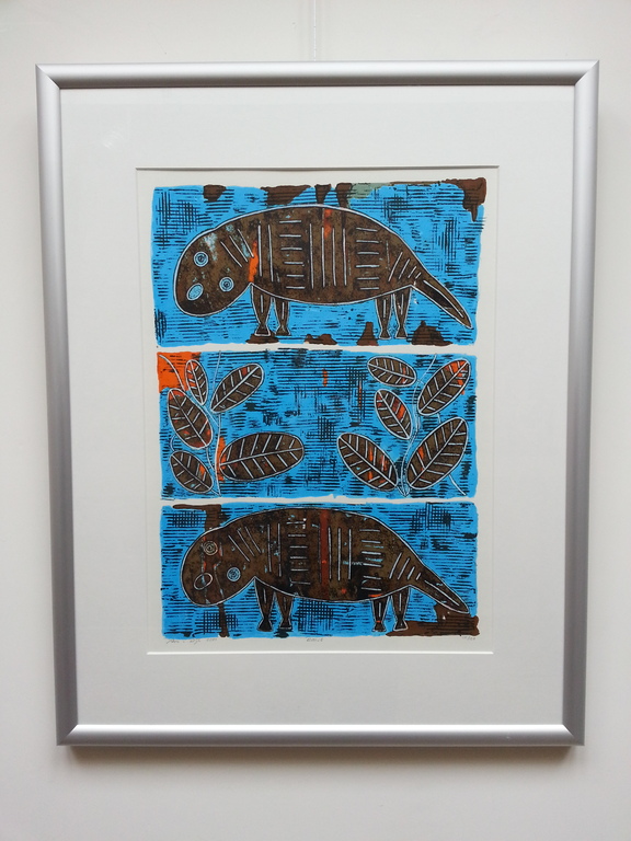 Ans van Dijk, zeefdruk op papier in aluminium lijst, Titel: "Beast" verkocht voor € 50!