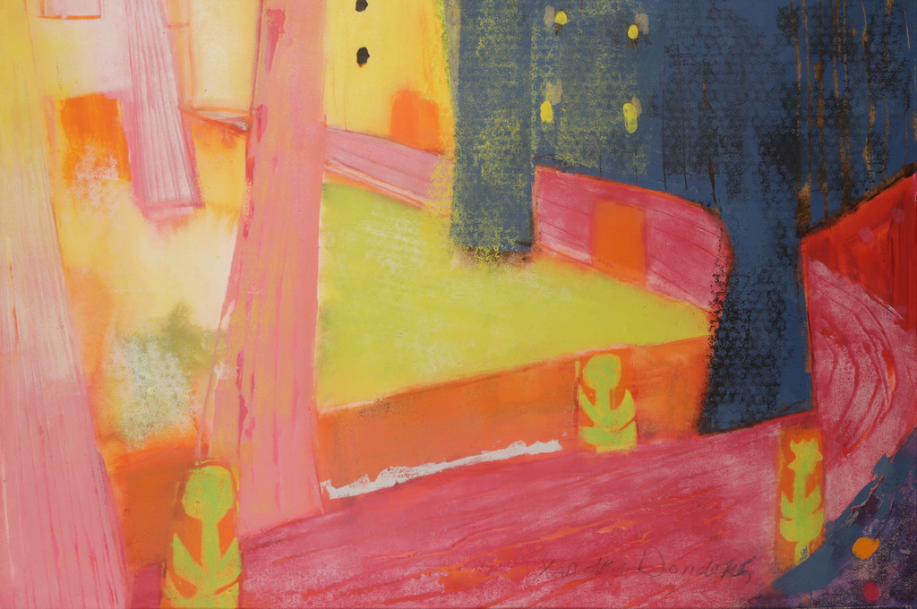 Xandra Donders: Gemengde techniek op papier, Stralend huis 2 - Ingelijst kopen? Bied vanaf 60!