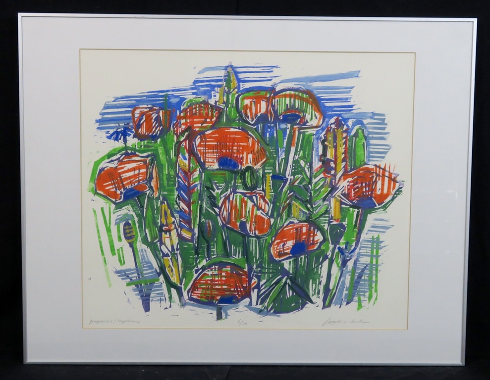 Luuk Scholten: Houtsnede, Papavers.. - Ingelijst kopen? Bied vanaf 20!