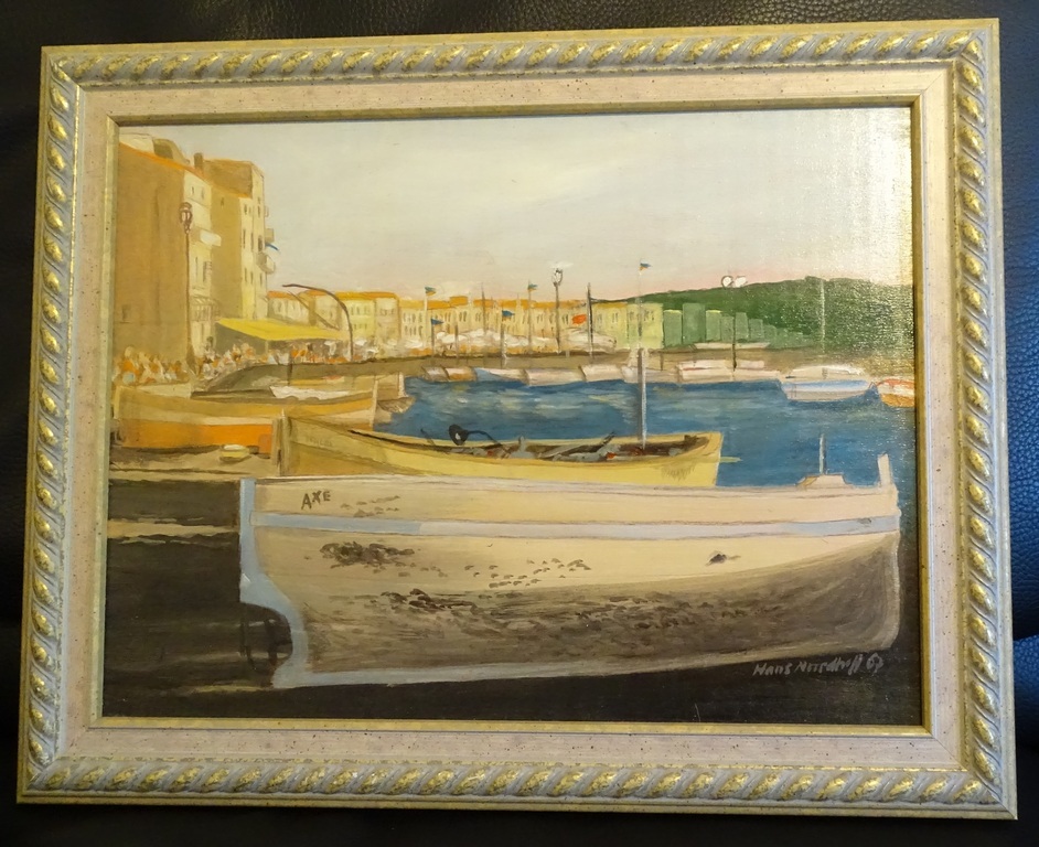 Hans Noordhoff (1943)  --  Olieverf op paneel  --  St Tropez 1967 kopen? Bied vanaf 45!