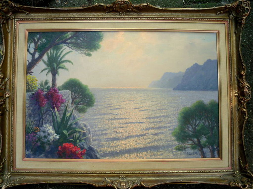 Jacobus Leonardus van der Meide - Mediterrane tuin, olieverf op doek, gesigneerd kopen? Bied vanaf 85!