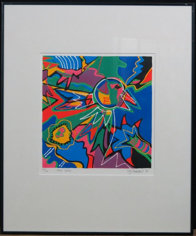 Marianne Naerebout: Zeefdruk, Free bird - Ingelijst verkocht voor € 45!