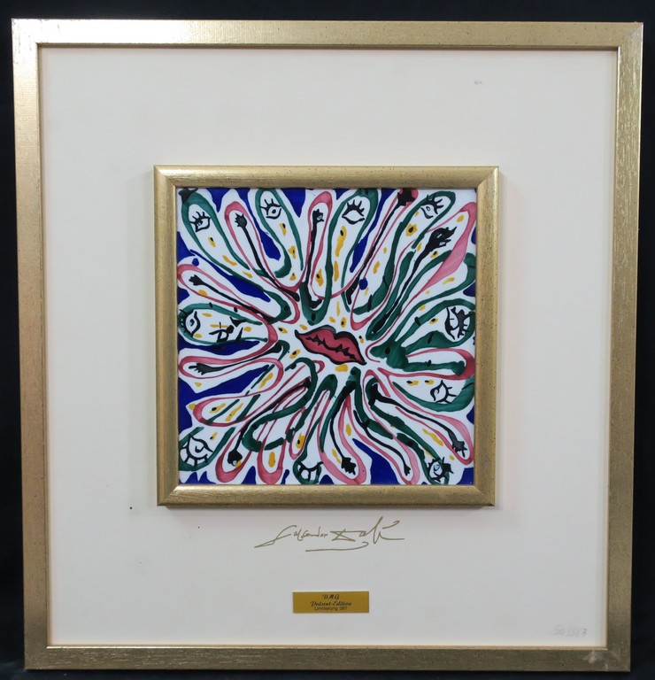 Aardewerk tegel met ontwerp van Salvador Dali, Le Baiser de Feu - Ingelijst kopen? Bied vanaf 100!