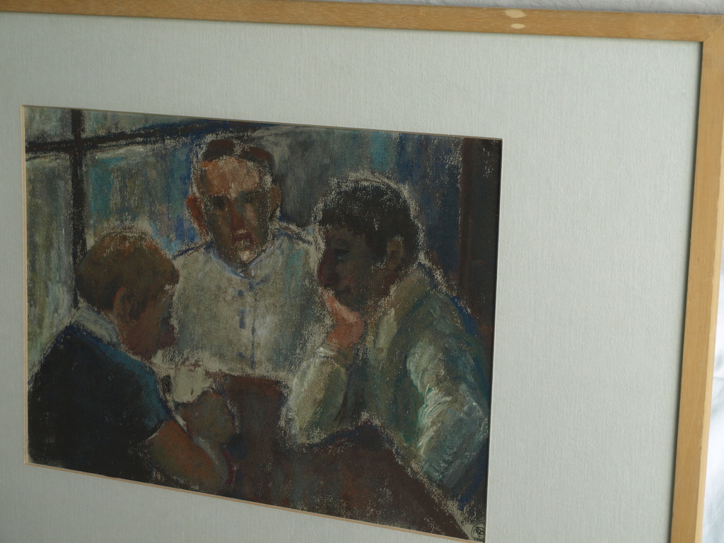 Miriam Cobelens : Pastel – Het gesprek – gesigneerd & ingelijst – 1980  kopen? Bied vanaf 50!