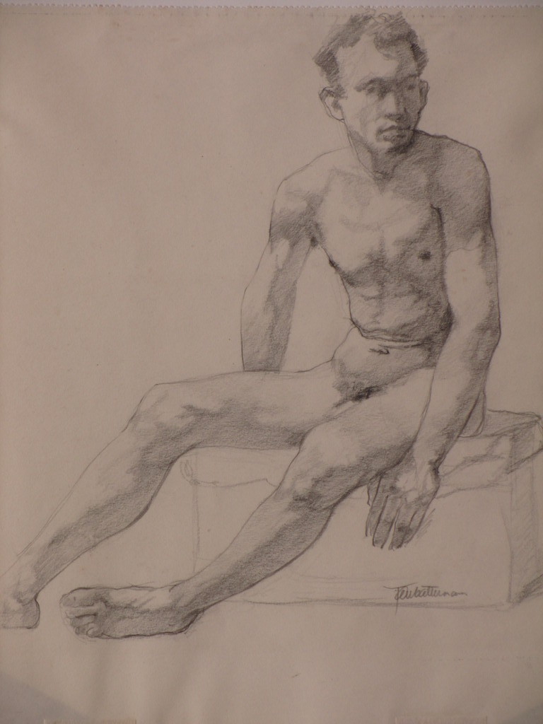 Jan Battermann, Zittende naakte man, Tekening kopen? Bied vanaf 30!