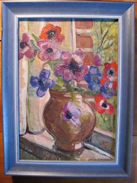 Julia Giesberts, Anemonen, olieverf/doek.  kopen? Bied vanaf 65!