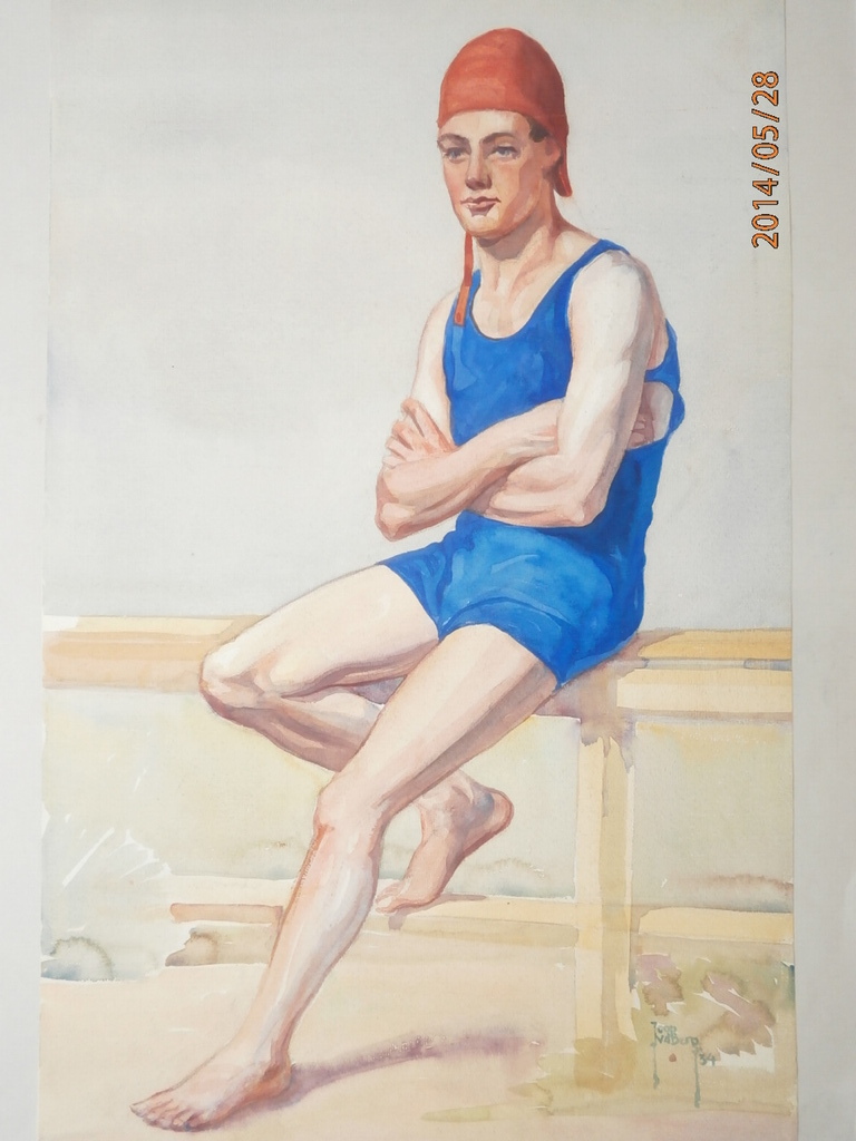 Zwemster - kampioene Marie Braun (1911-1982) aquarel  kopen? Bied vanaf 25!