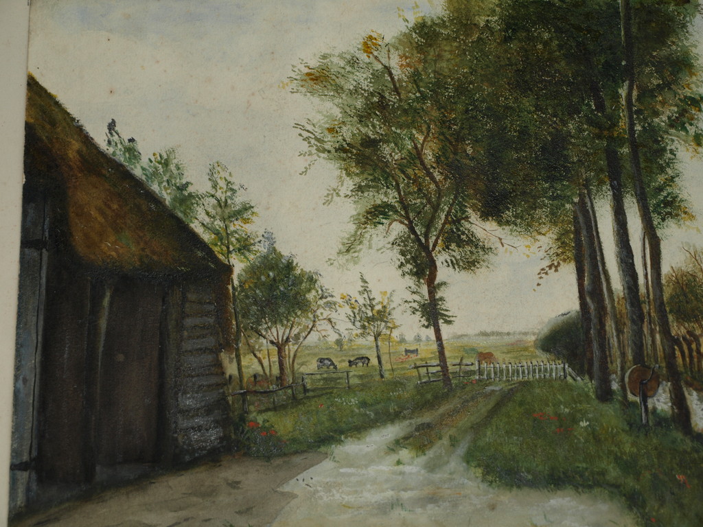 Onbekende kunstenaar – Olieverf op papier – Boerenlandschap  kopen? Bied vanaf 1!