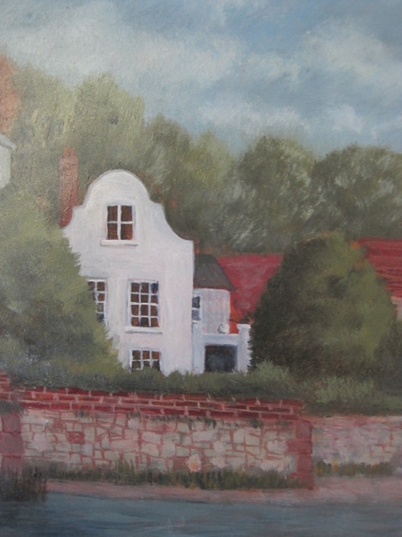Patricia Fishwick (1929-) olieverf "Dutch houses at Topsham Devon" 1992 kopen? Bied vanaf 1!
