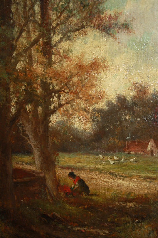 ABRAHAM HULK JR 1851 - 1922 - BOERIN IN BOS met KIPPEN kopen? Bied vanaf 275!