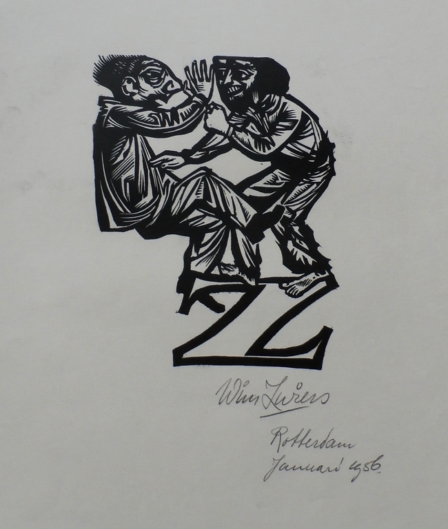 Wim Zwiers - lino - 1956 verkocht voor € 35!