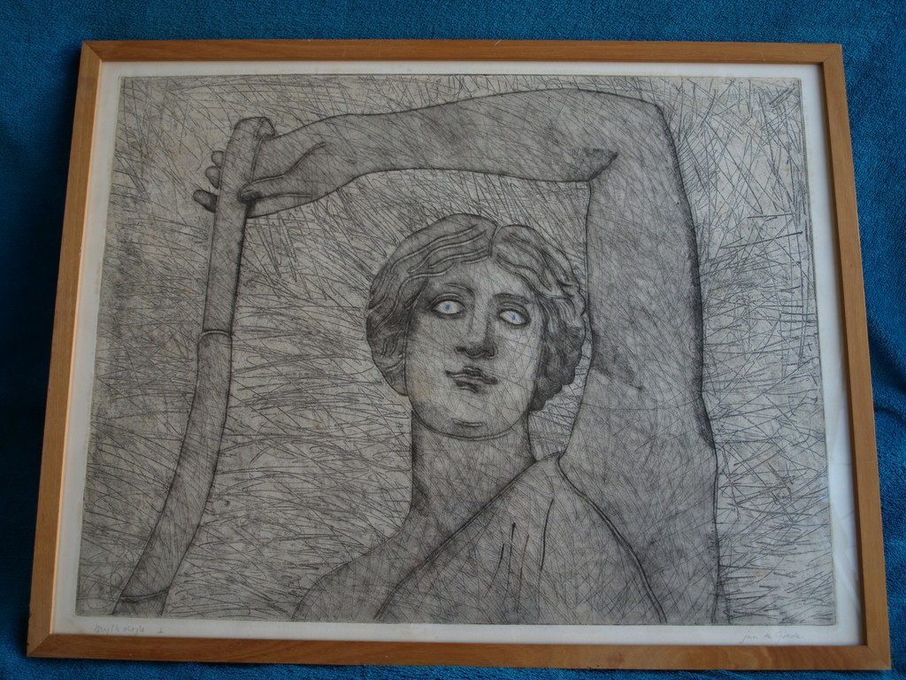 JAN DE GOEDE (1946) – Ets – Mythologie I – Gesigneerd & ingelijst – ca 1975 kopen? Bied vanaf 1!