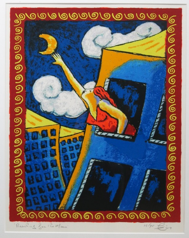 Jaques Tange: Zeefdruk, Reaching for the moon - Ingelijst kopen? Bied vanaf 60!