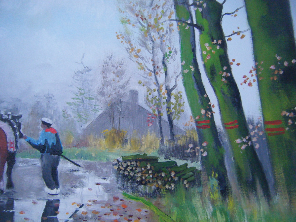 Liekele Boersma ,olieverf op doek ,Houthakkers met mallejan kopen? Bied vanaf 175!