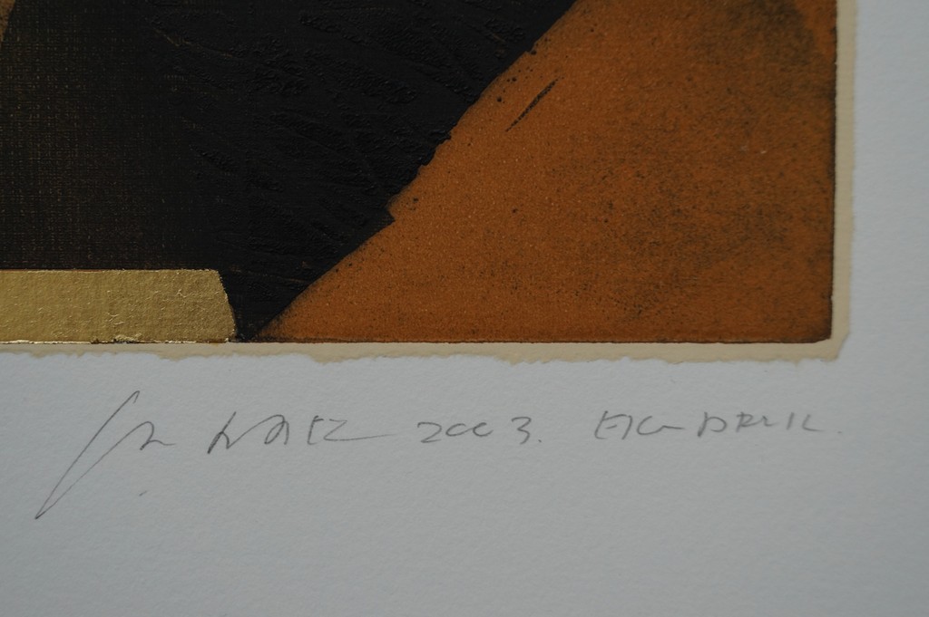 Jan Naezer - gesigneerde etscollage met bladgoud - 2003 kopen? Bied vanaf 20!