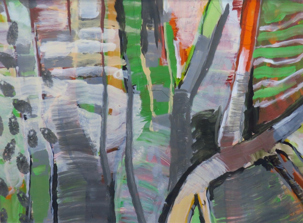 Arhan Gunermengi: Acryl op papier, Zonder titel 10 (berkenbos) -Ingelijst verkocht voor € 85!