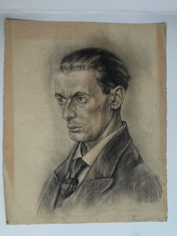 Onbekend : Tekening , Portret streng kijkende man – ca 1920  kopen? Bied vanaf 1!