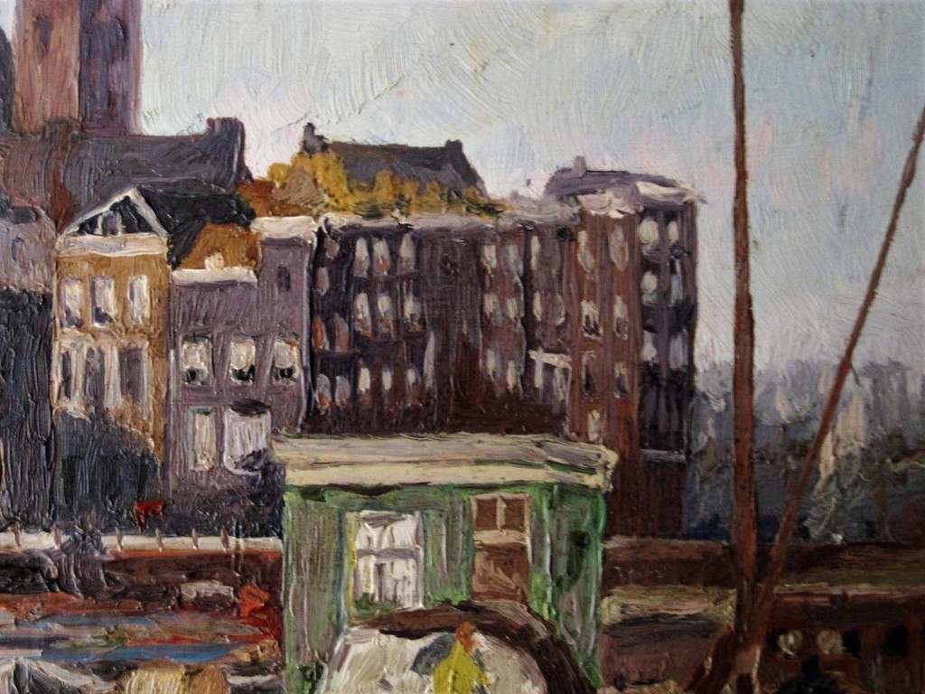 Oud gesignrd olieverf "Amsterdam Prins Hendrikkade en Schreierstoren" S.M.v Beek kopen? Bied vanaf 1!