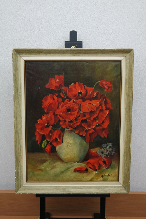 A.J. Janssen (1883-1953) - olieverf op doek - bloemstilleven met papavers verkocht voor € 49!