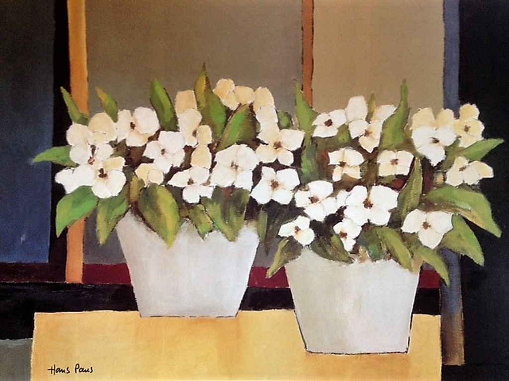 Hans Paus (1959), Giclee, White flowers 2 verkocht voor € 85!