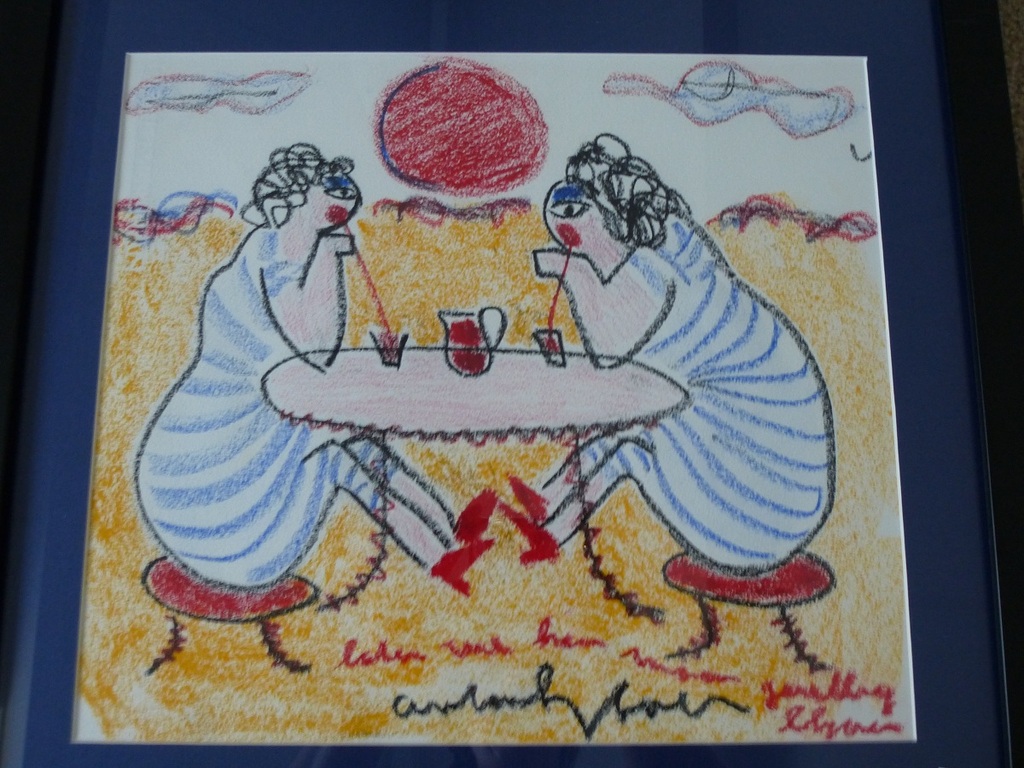 Anton Heyboer, ranja drinkende dames op strand, gouache verkocht voor € 350!