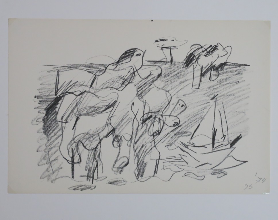 Jan Sierhuis: Litho, Z.T. Abstracte figuren en zeilboot kopen? Bied vanaf 1!